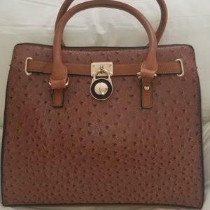 Cognac Womens Solid Leather Handbag